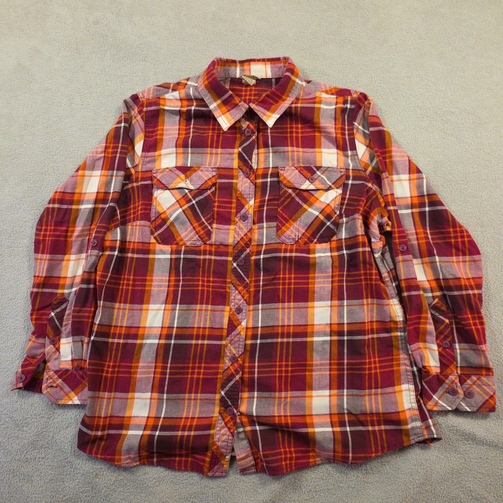 Duluth Trading Co Flannel Shirt Womens 1X Burgundy Plaid Outdoor Workwear Skater